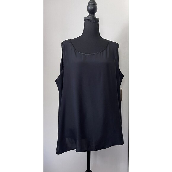 LIZ BAKER Tank‎ Top 22W Plus Boxy Scoop Neck Sleeveless Shell Black - Picture 2 of 5